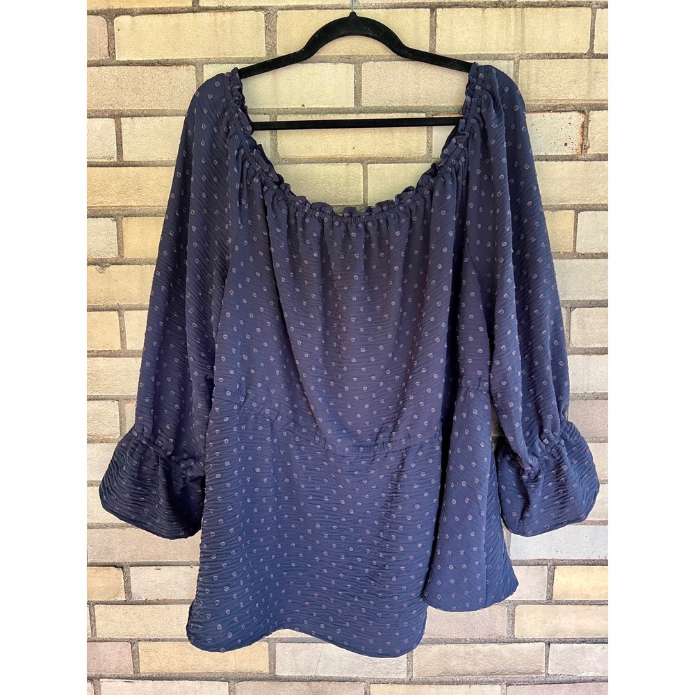 Lane Bryant Illusion Collection Navy Swiss Dot Off Shoulder Top Sz 22/24 3X NWT